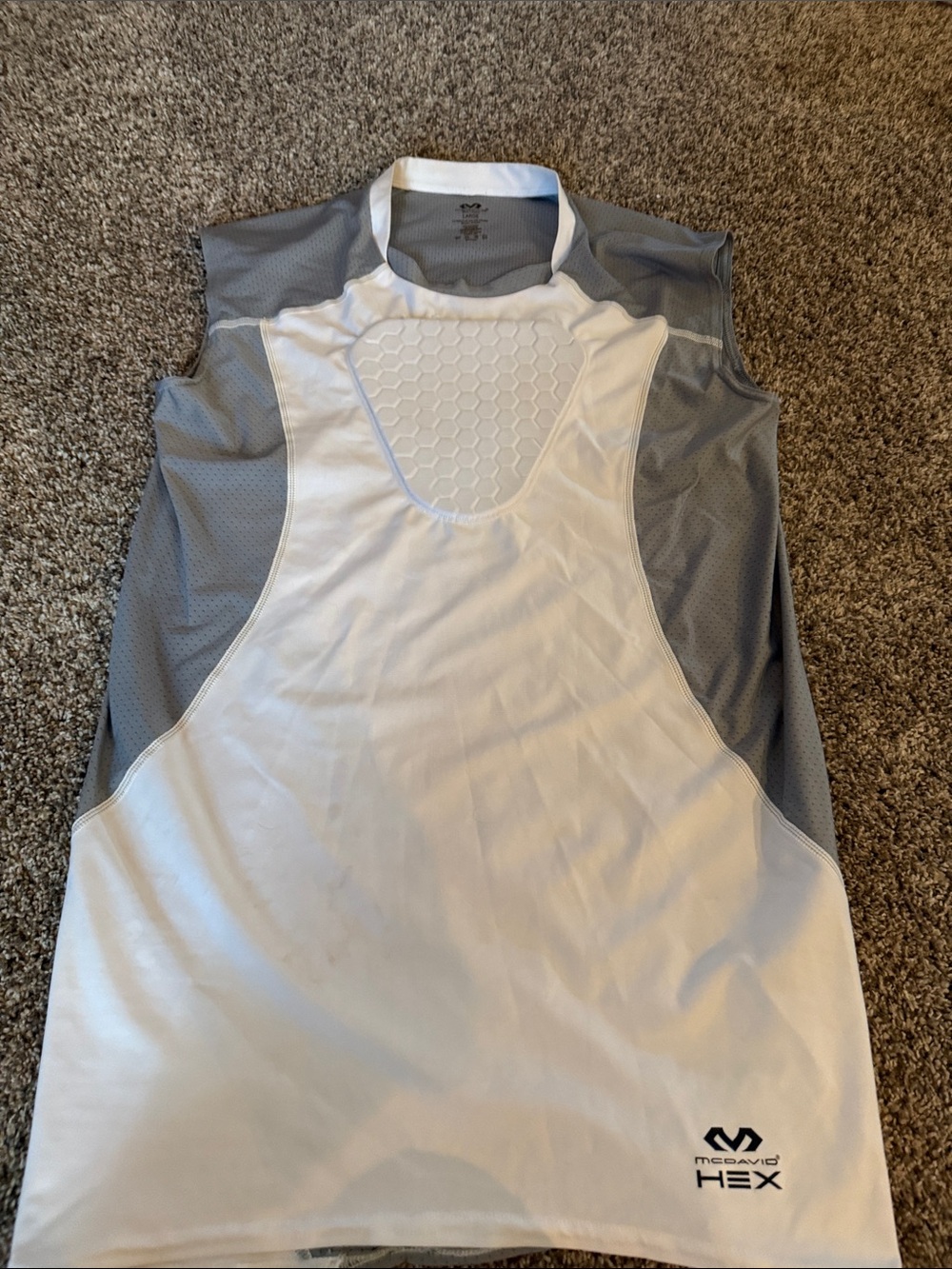 McDavid HEX Sleeveless Compression Shirt in White and Gray Sternum Protector